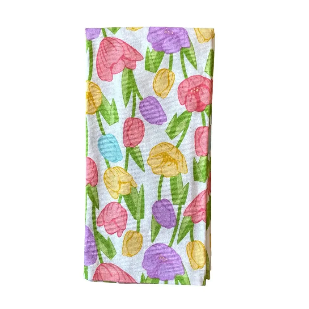 T-Fal Floral Cotton Kitchen Towels 18x28 Pop of Color Spring Tulips Set of 2 NEW